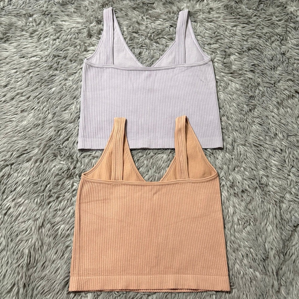 Free People Ribbed Brami Cropped Tank Top Bundle Blush Light Purple Womens M/L - Picture 2 of 3